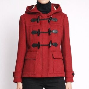 Burberry Blackwell Wool Toggle Pea Clat Short Hooded Jacket Red Size 12